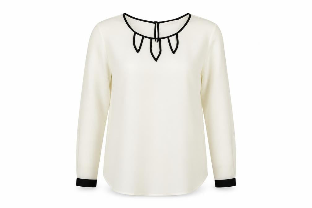 Marks & Spencer Women Ivory Size 14 Chiffon Blouse Black Trim