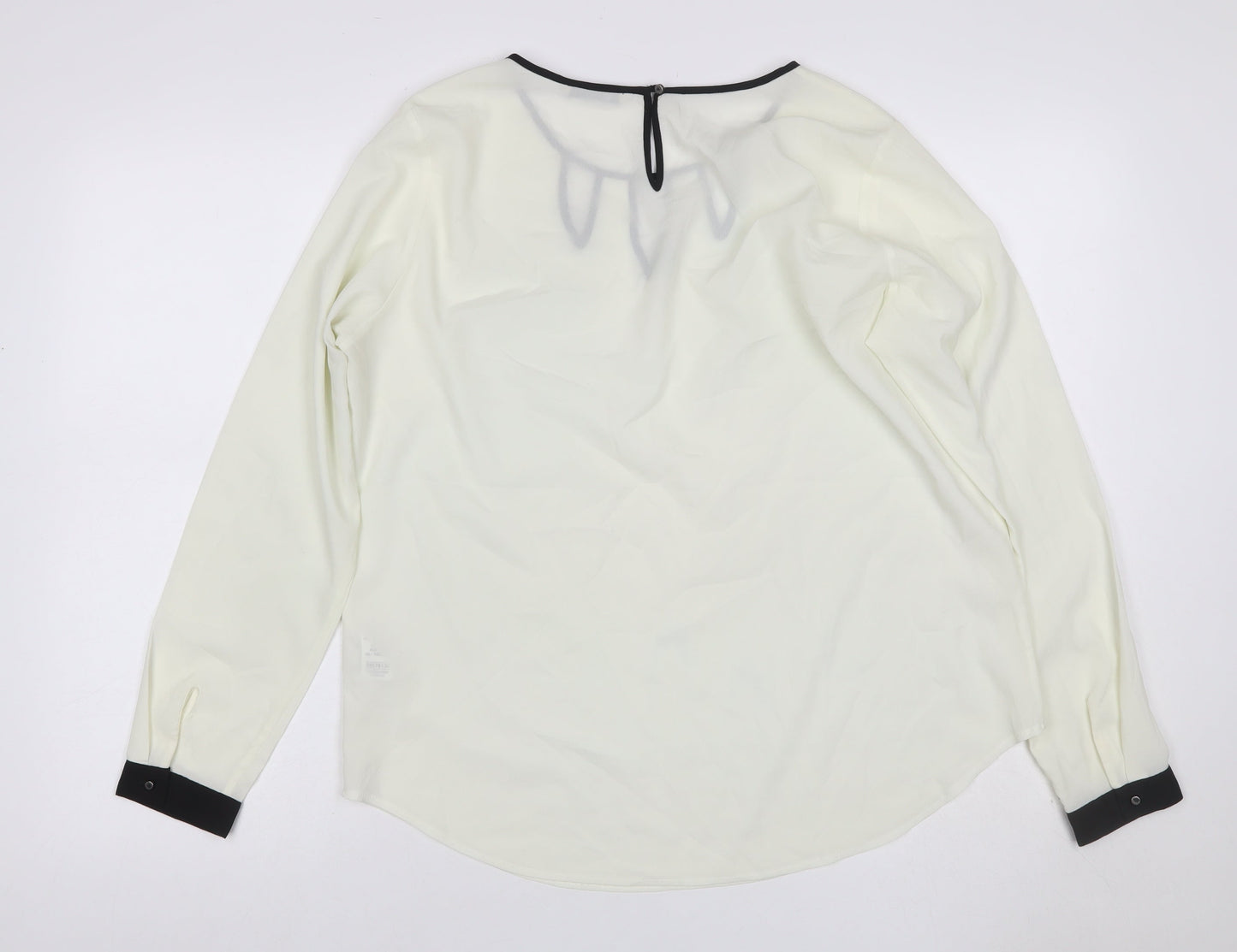 Marks and Spencer Women Ivory Size 14 Chiffon Blouse Black Trim