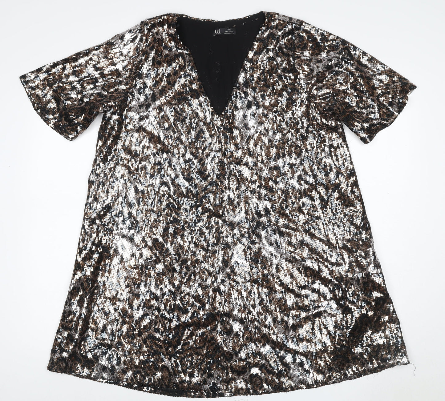 Zara TRF Women’s Silver Leopard Sequin A-Line Mini Dress Size M