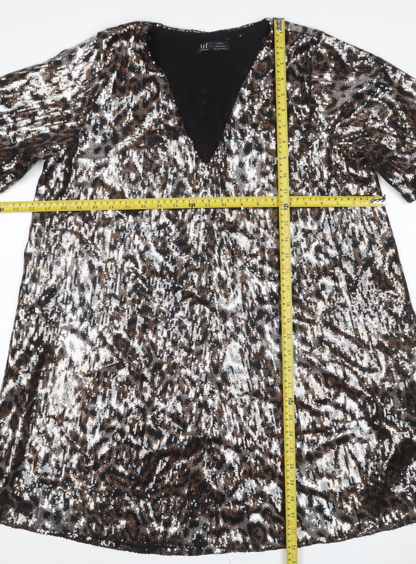 Zara TRF Women’s Silver Leopard Sequin A-Line Mini Dress Size M