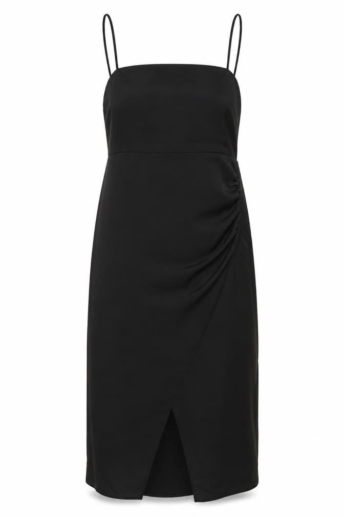 Zara Women Black UK 12 Midi Slip Dress Strappy Formal Party
