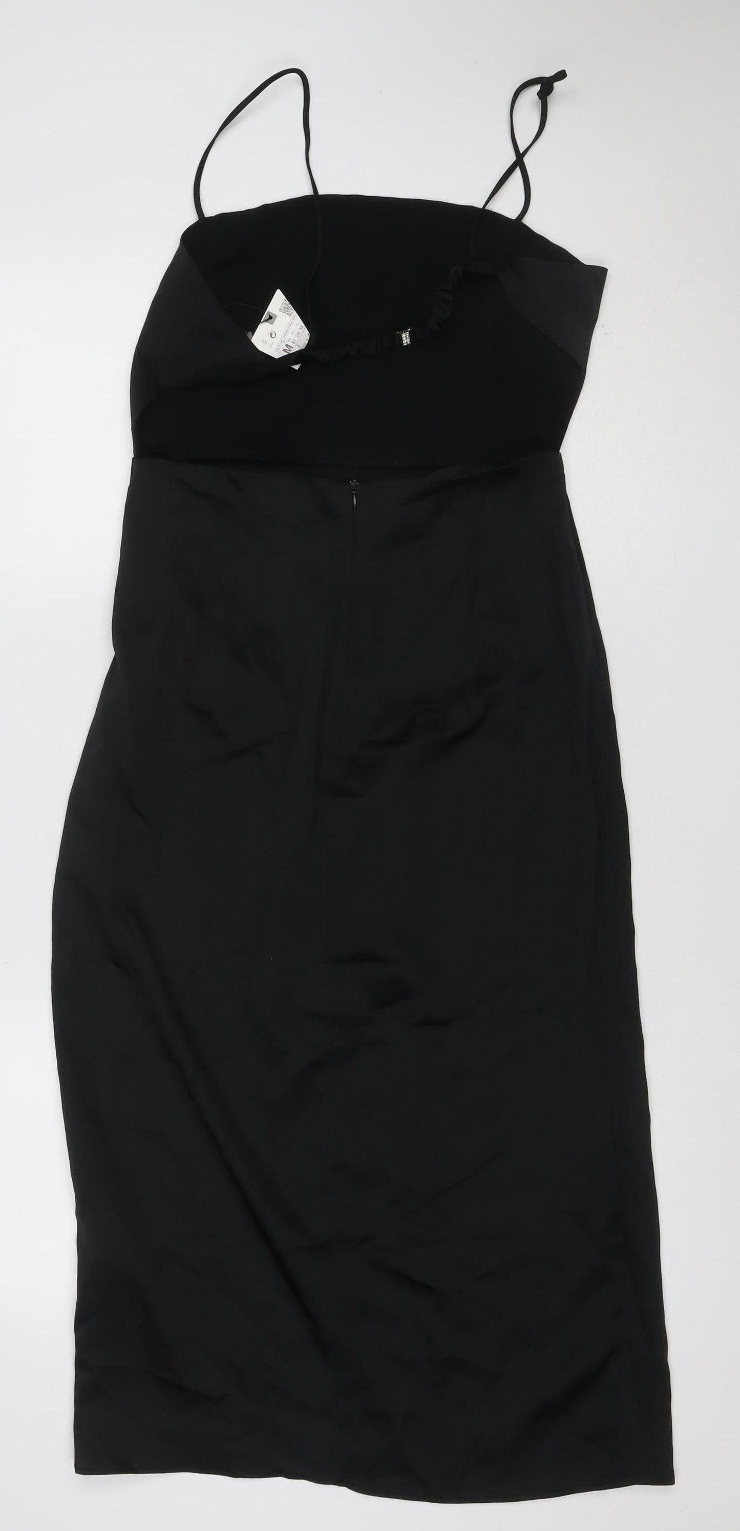 Zara Women Black UK 12 Midi Slip Dress Strappy Formal Party