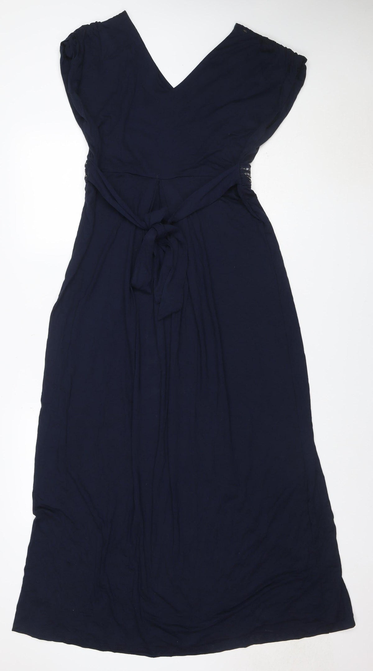 Monsoon Women Navy UK 16 Maxi Beaded V-Neck Sleeveless Dress