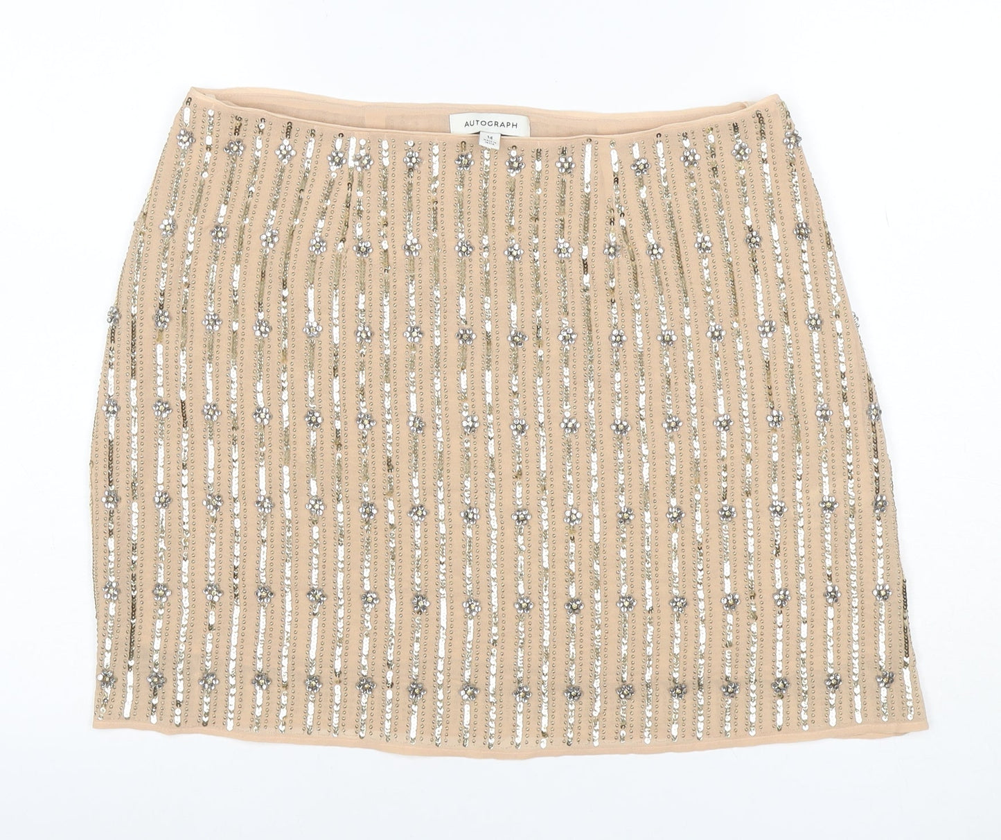 Marks & Spencer Autograph Women Beige UK 14 Mini Pencil Sequin Skirt