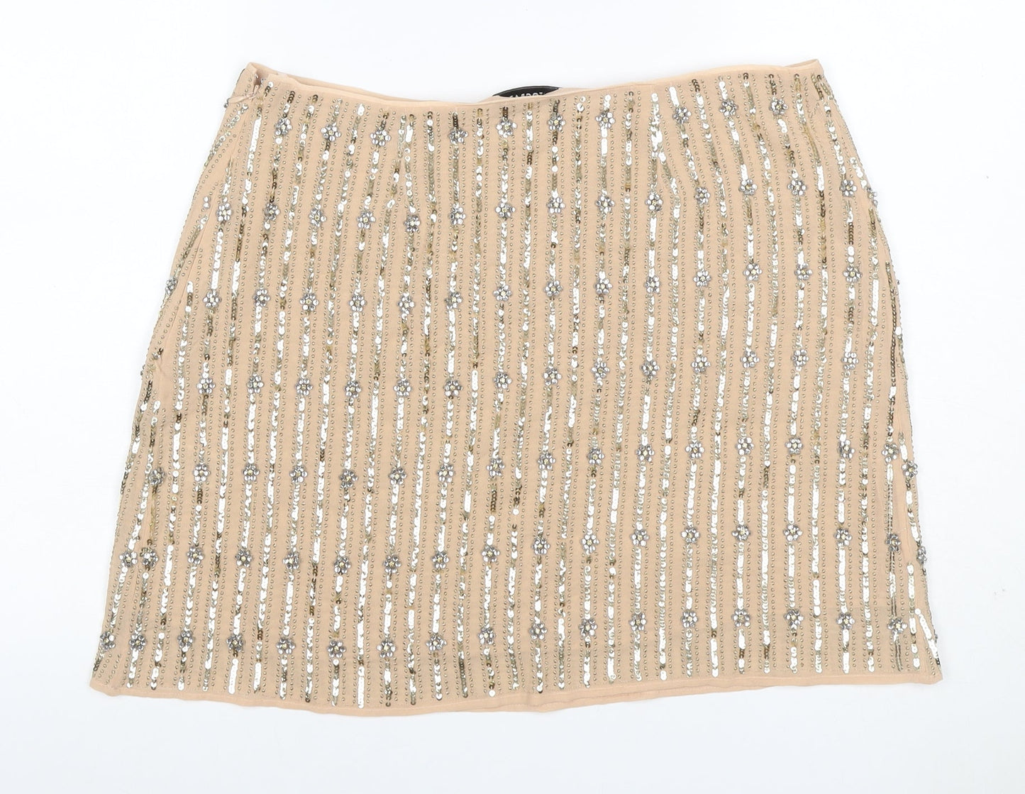 Marks & Spencer Autograph Women Beige UK 14 Mini Pencil Sequin Skirt