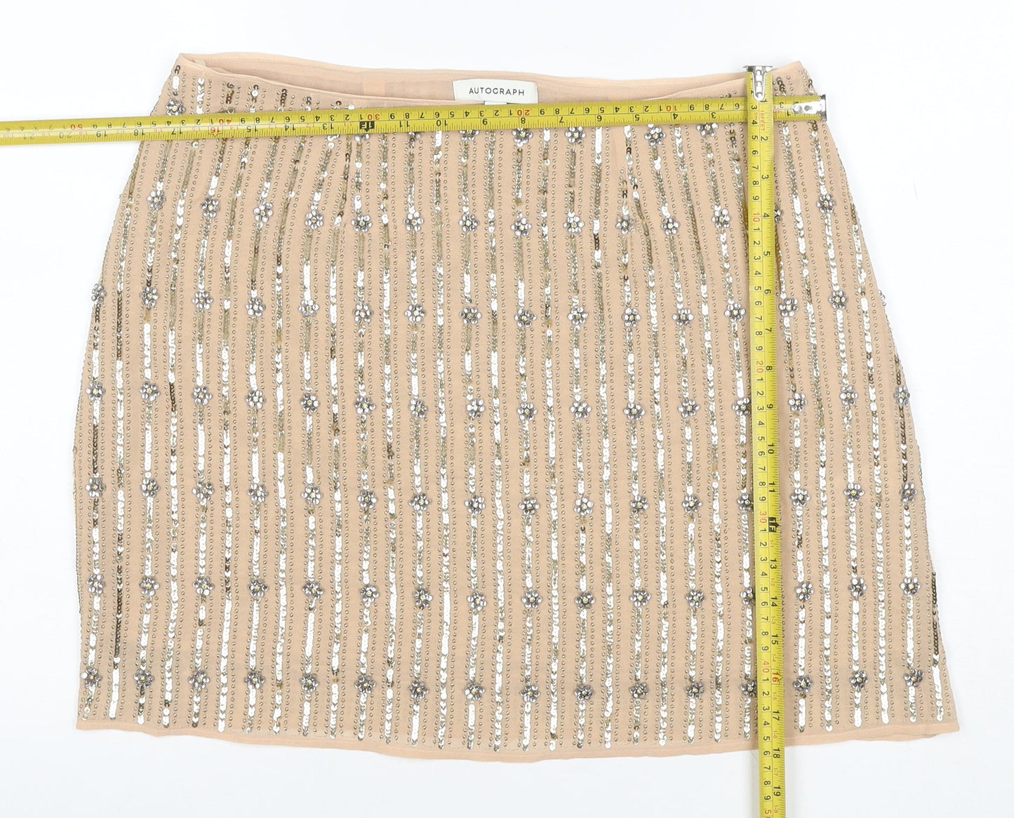Marks & Spencer Autograph Women Beige UK 14 Mini Pencil Sequin Skirt