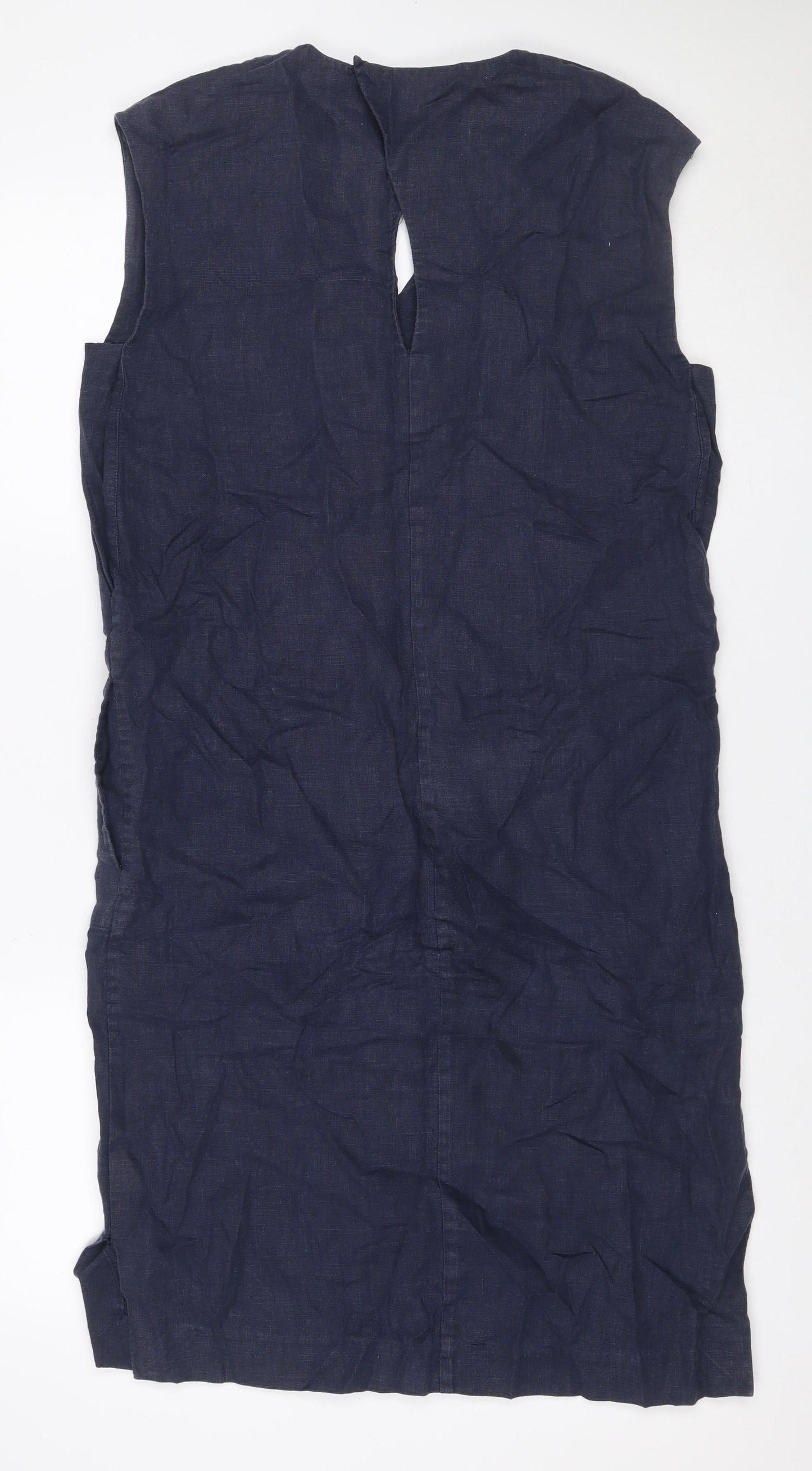 Jigsaw Women Blue UK 8 Linen Maxi Shift V-Neck Sleeveless Dress