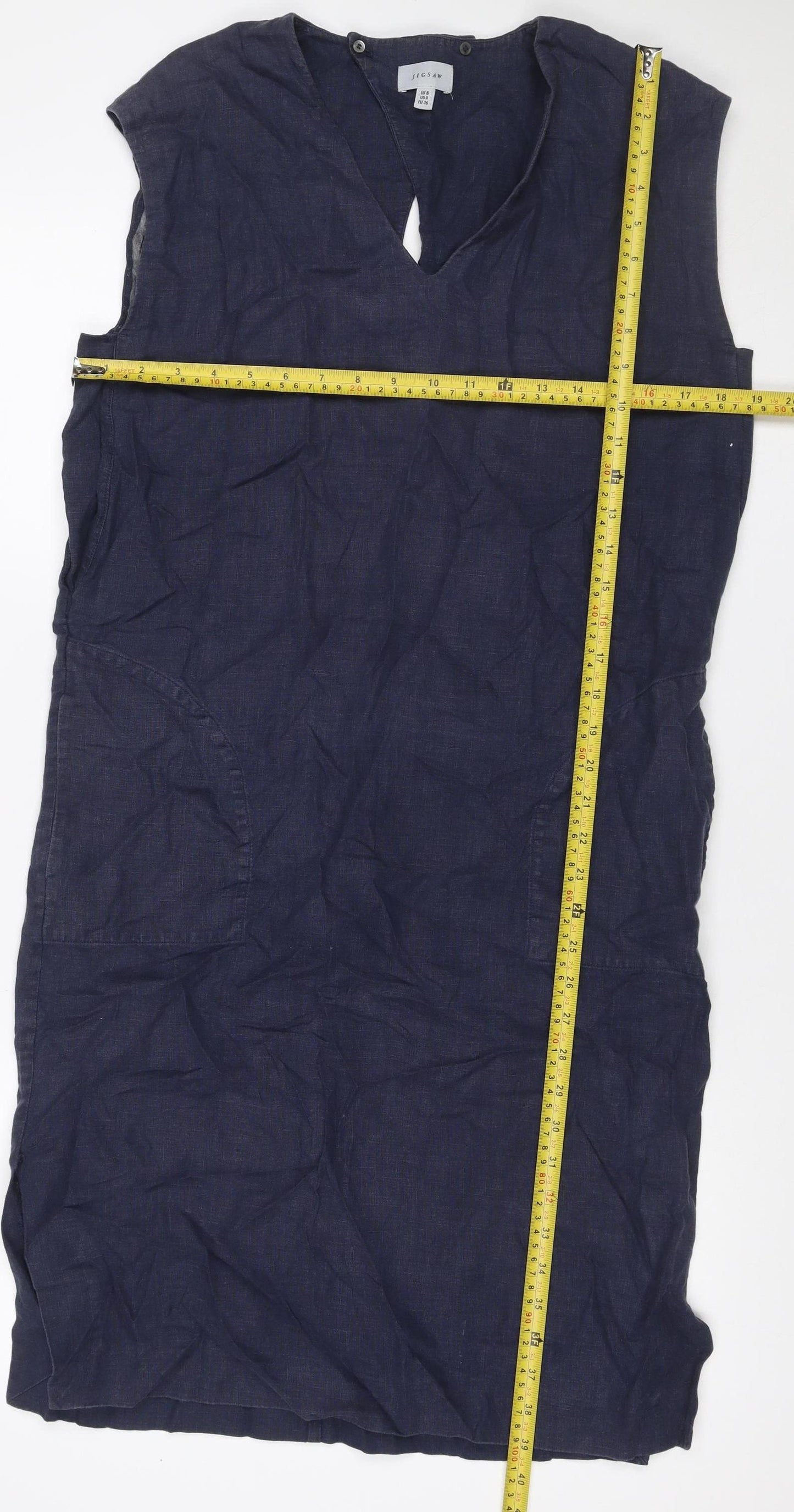 Jigsaw Women Blue UK 8 Linen Maxi Shift V-Neck Sleeveless Dress