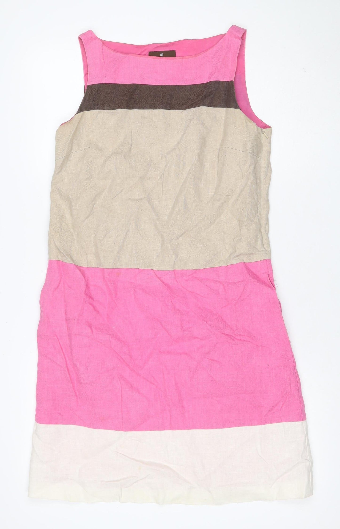 Fenn Wright Manson Women’s Pink Colourblock Shift Dress UK 10 Linen