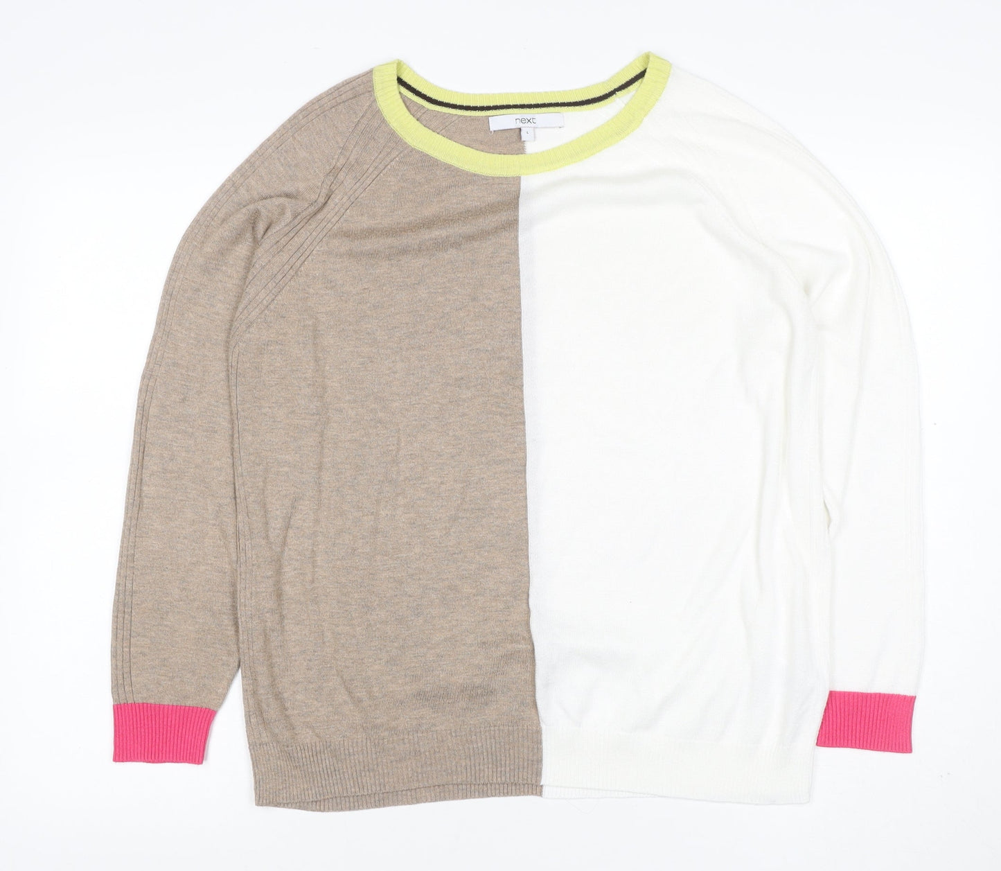 Next Women’s Multicoloured Colour Block Knit Jumper UK 16 Crew Neck