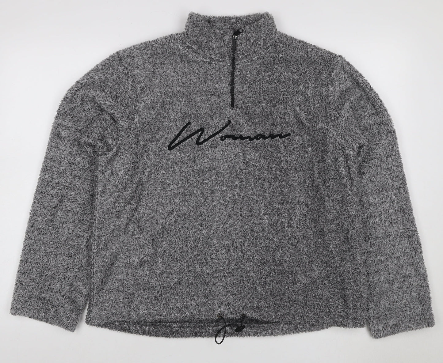 Boohoo Women Grey UK 10 1/4 Zip Fleece Logo Sweatshirt