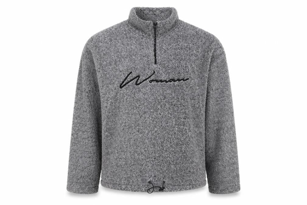 Boohoo Women Grey UK 10 1/4 Zip Fleece Logo Sweatshirt