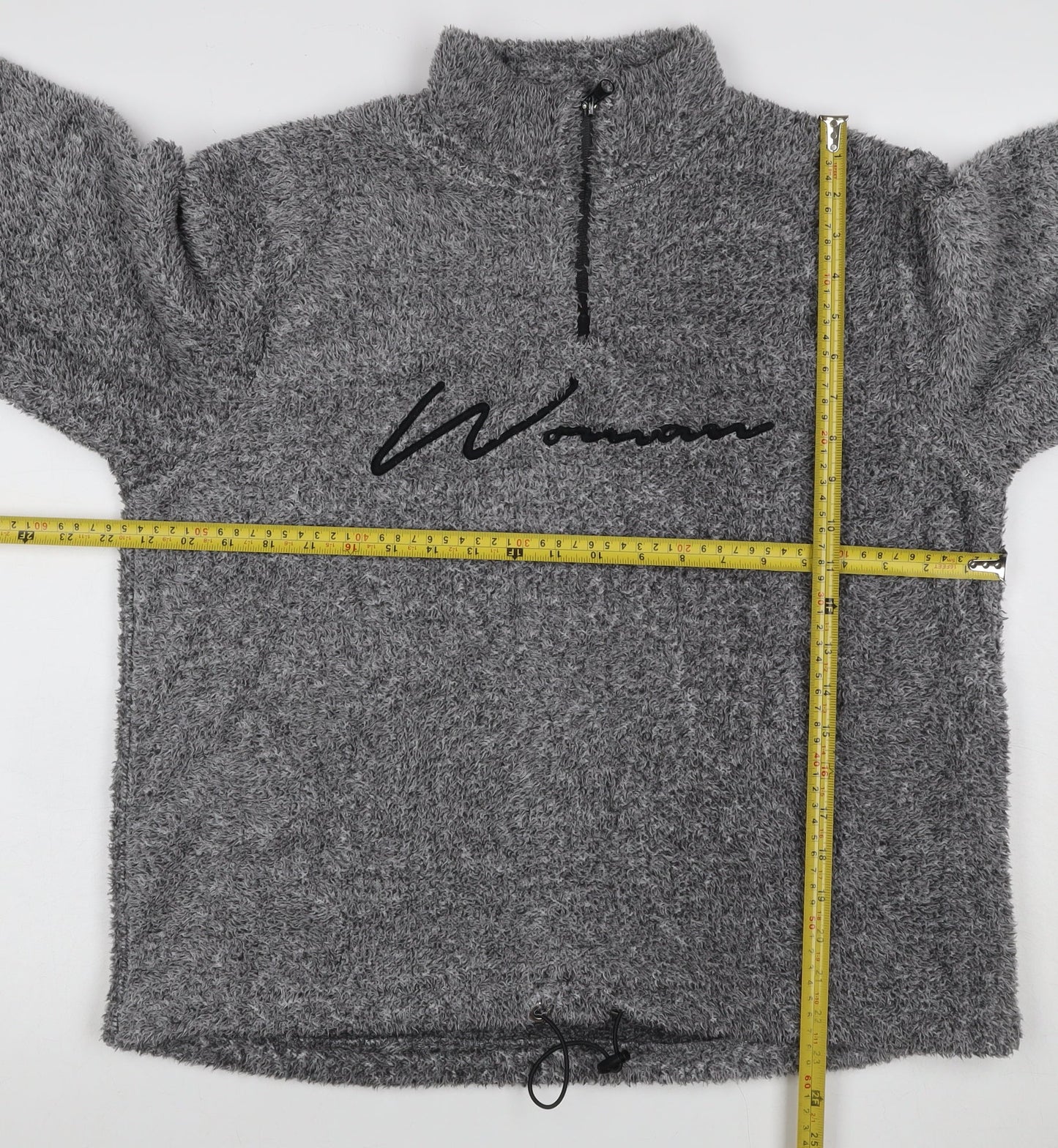 Boohoo Women Grey UK 10 1/4 Zip Fleece Logo Sweatshirt