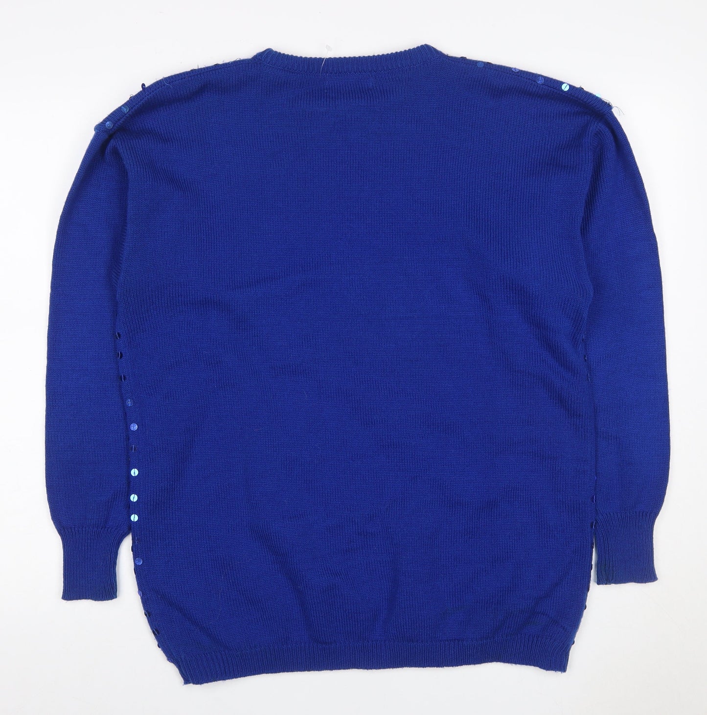 R&K Originals Women Blue M Sequin Crew Neck Vintage Acrylic Jumper