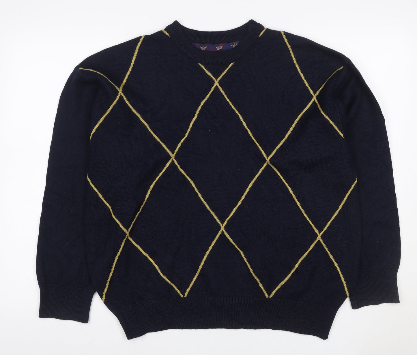 Kings Court Men's Navy M Argyle Wool Blend Crew Neck Pullover Jumper