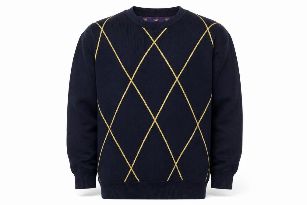 Kings Court Men's Navy M Argyle Wool Blend Crew Neck Pullover Jumper