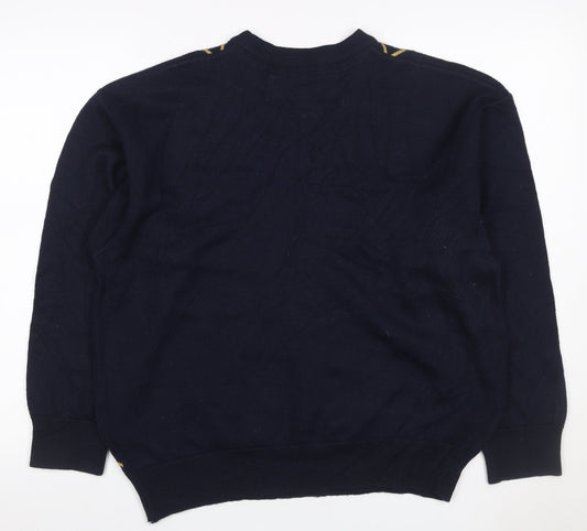 Kings Court Men's Navy M Argyle Wool Blend Crew Neck Pullover Jumper