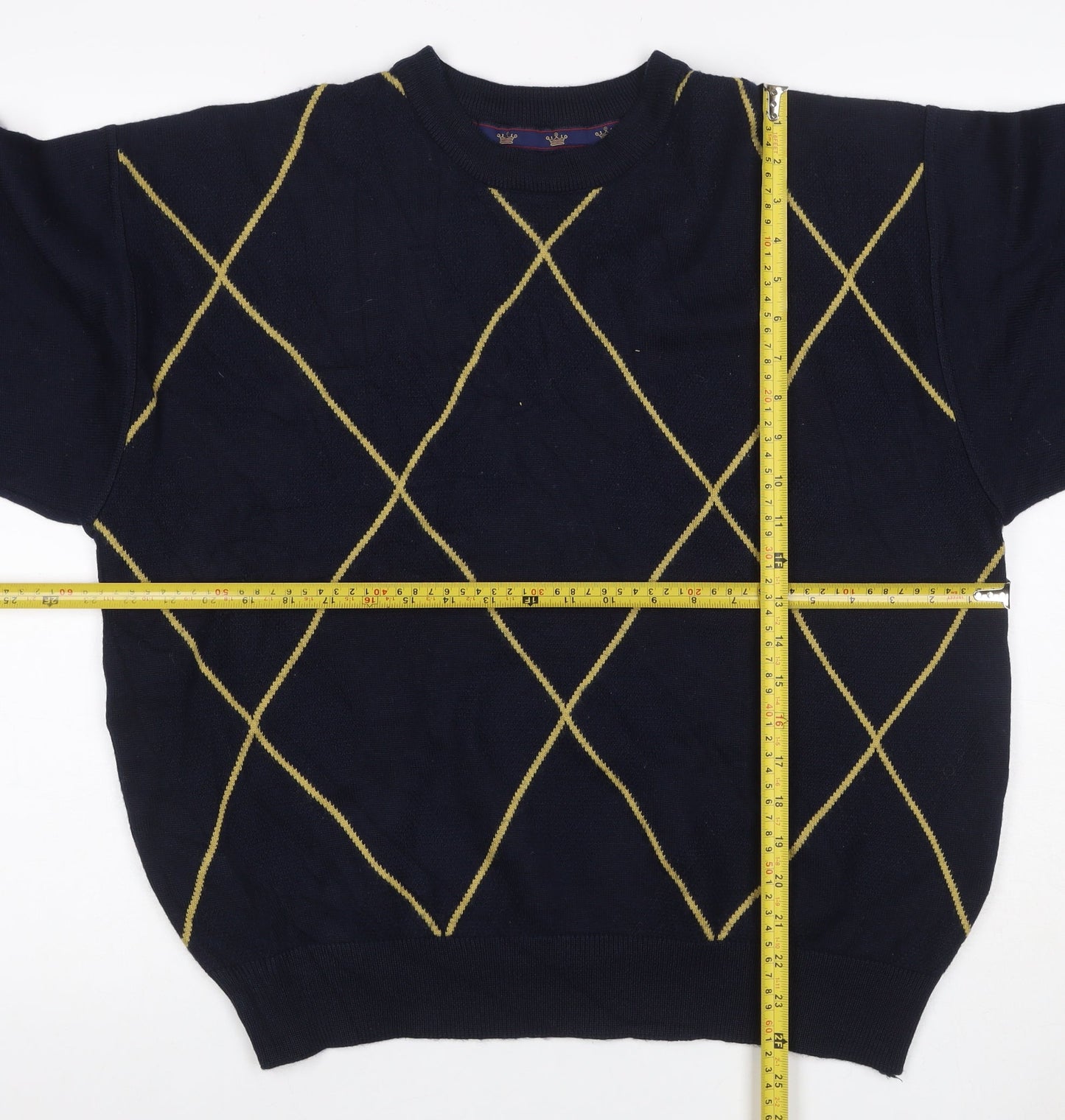 Kings Court Men's Navy M Argyle Wool Blend Crew Neck Pullover Jumper