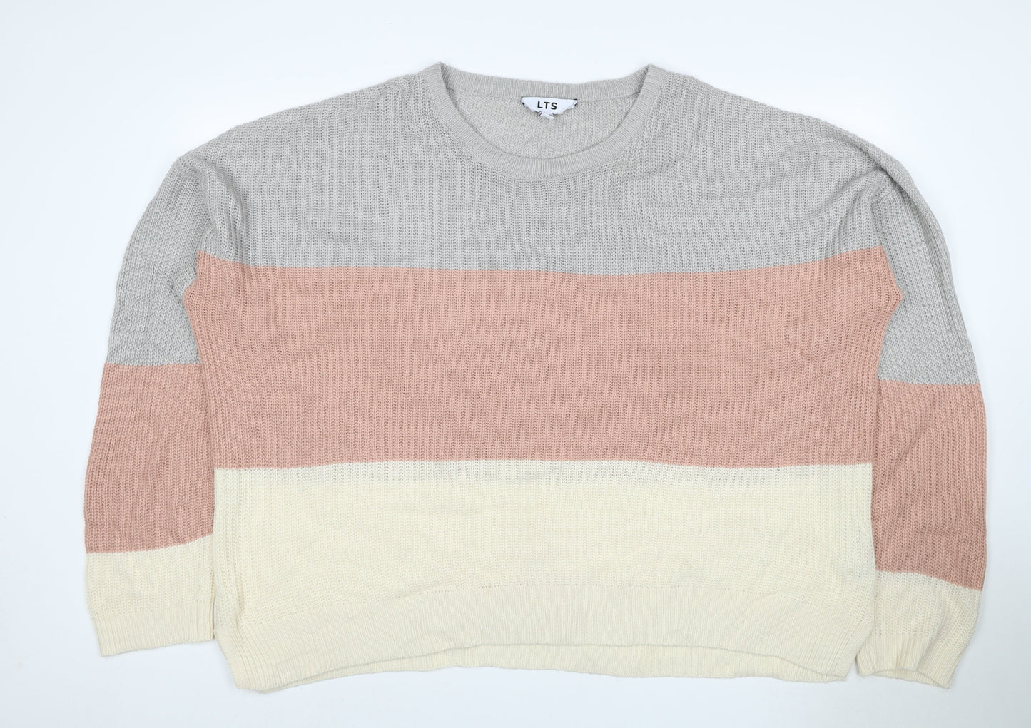 LTS Women’s Multicoloured Stripe Crew Neck Acrylic Jumper UK 18 Tall