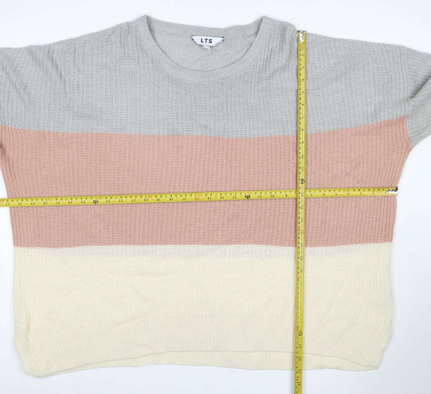 LTS Women’s Multicoloured Stripe Crew Neck Acrylic Jumper UK 18 Tall