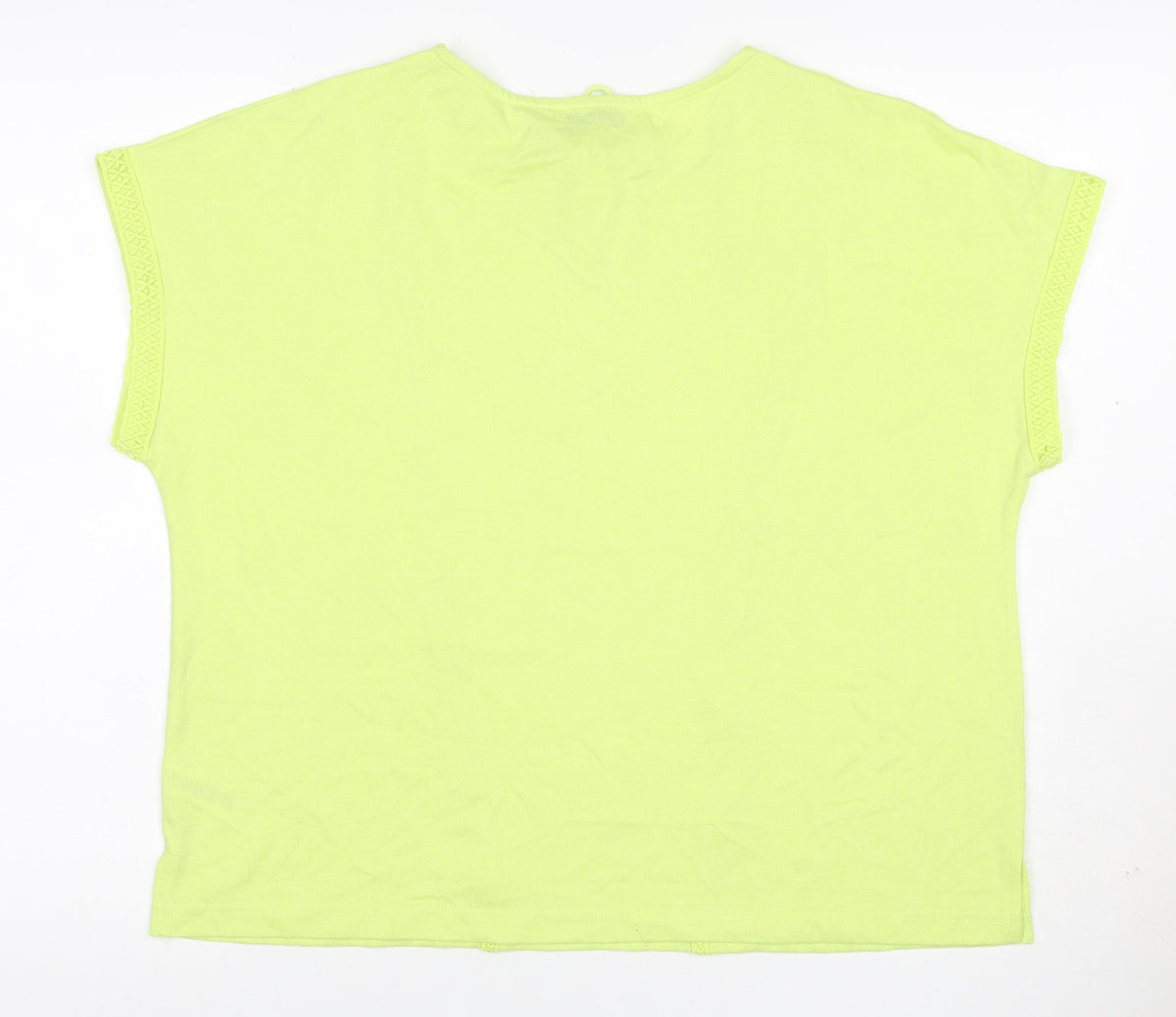 Gallery Women Yellow M Tie Neck Crochet Trim Cap Sleeve Blouse