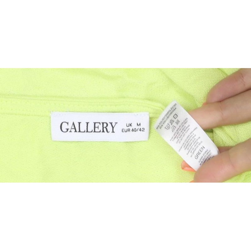 Gallery Women Yellow M Tie Neck Crochet Trim Cap Sleeve Blouse