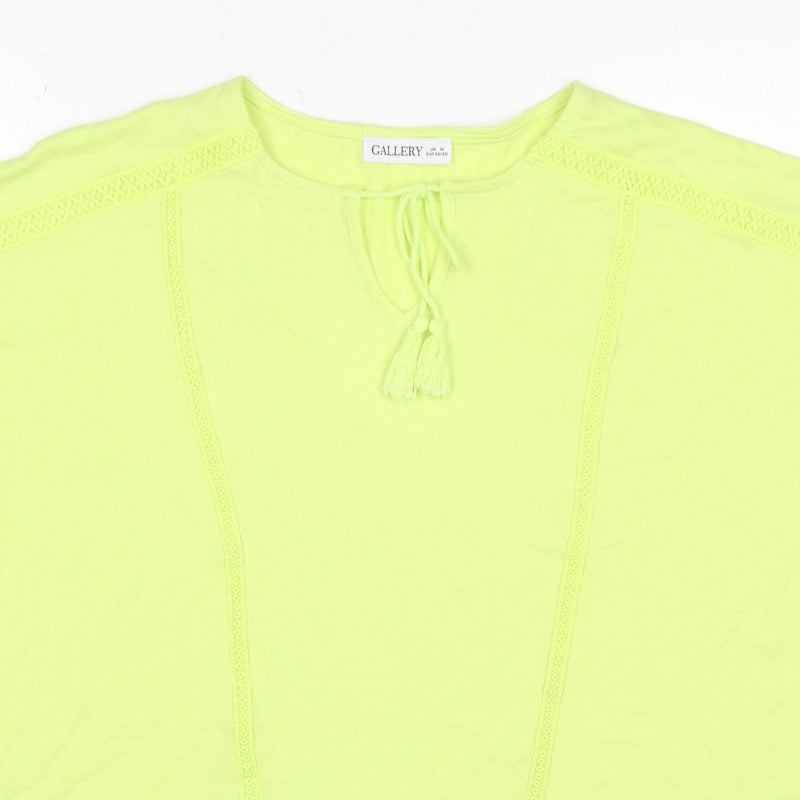 Gallery Women Yellow M Tie Neck Crochet Trim Cap Sleeve Blouse