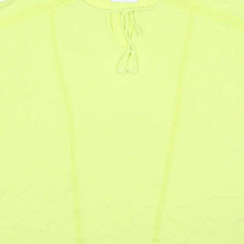 Gallery Women Yellow M Tie Neck Crochet Trim Cap Sleeve Blouse