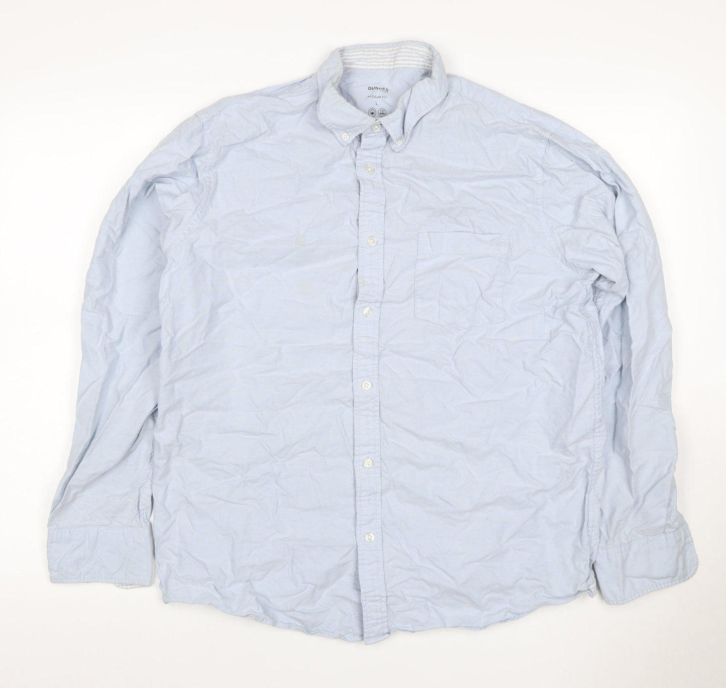 Dunnes Stores Men Blue L Regular Fit Cotton Button-Down Long Sleeve Shirt