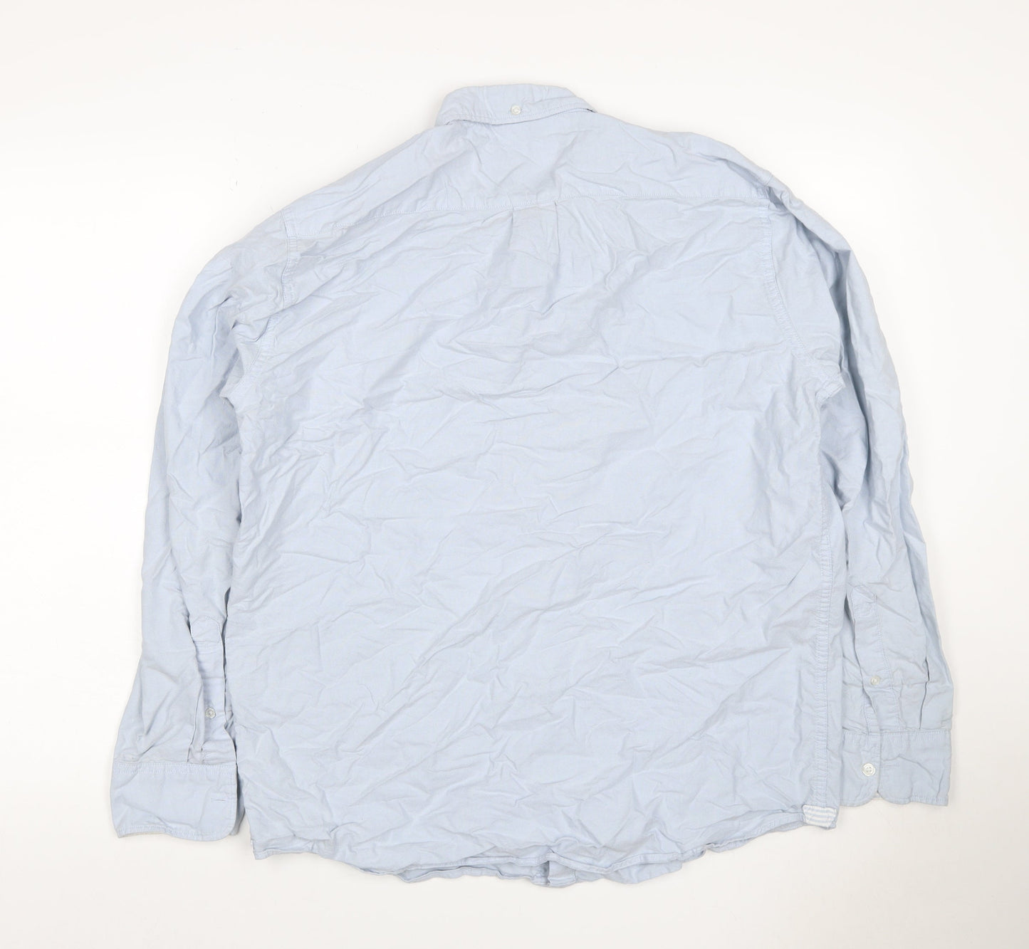Dunnes Stores Men Blue L Regular Fit Cotton Button-Down Long Sleeve Shirt