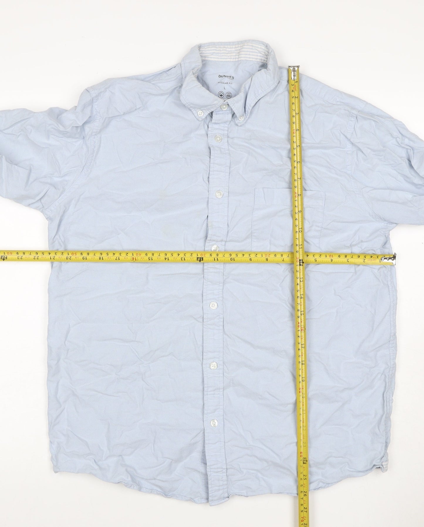 Dunnes Stores Men Blue L Regular Fit Cotton Button-Down Long Sleeve Shirt