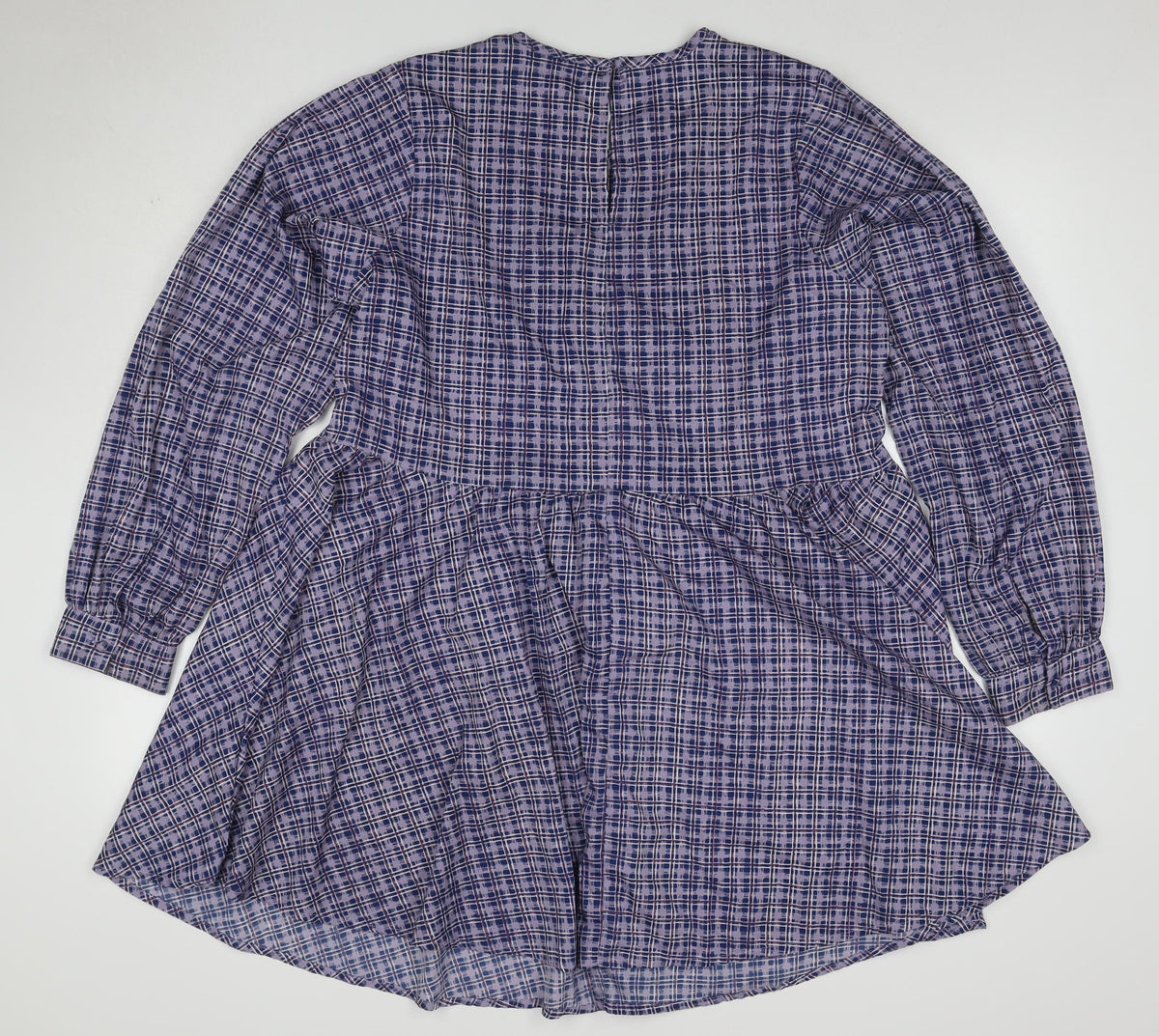Daisy Street Women Blue Check Skater Dress UK 10 Long Sleeve Mini