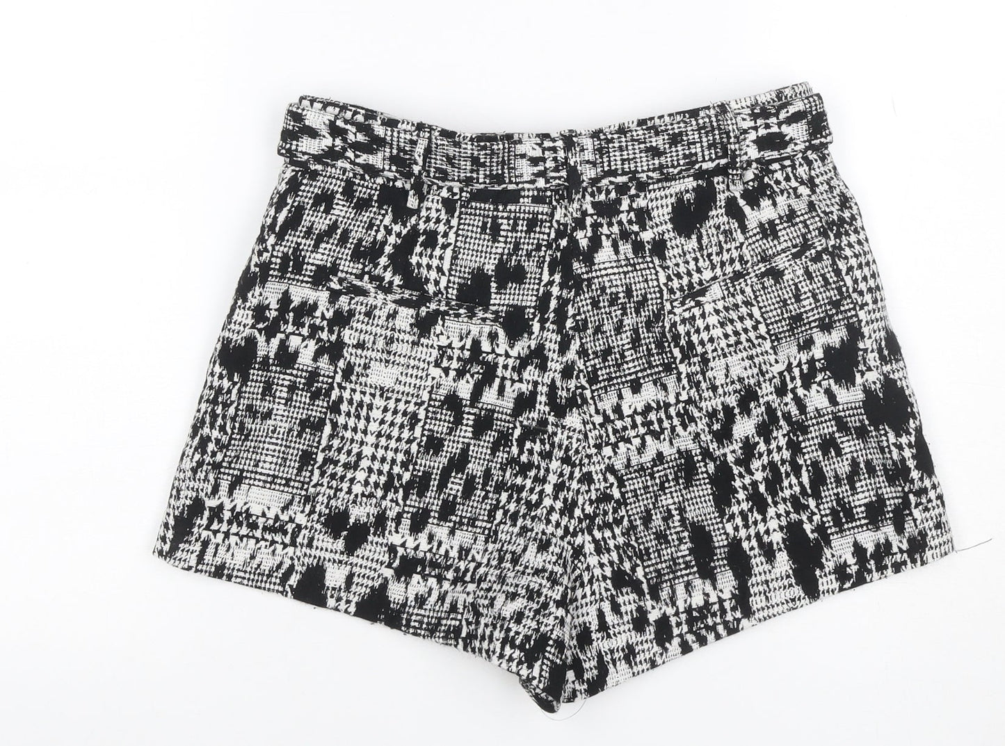 River Island Women’s Black White Houndstooth Shorts UK 12 Belted