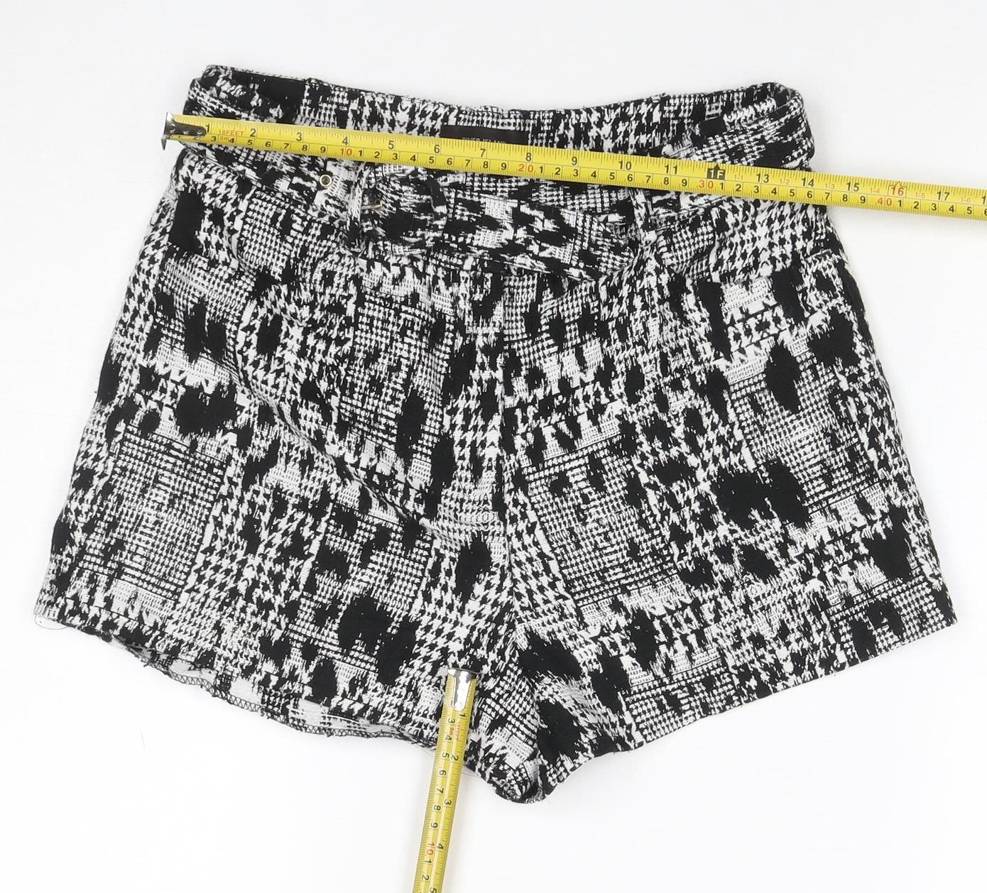 River Island Women’s Black White Houndstooth Shorts UK 12 Belted