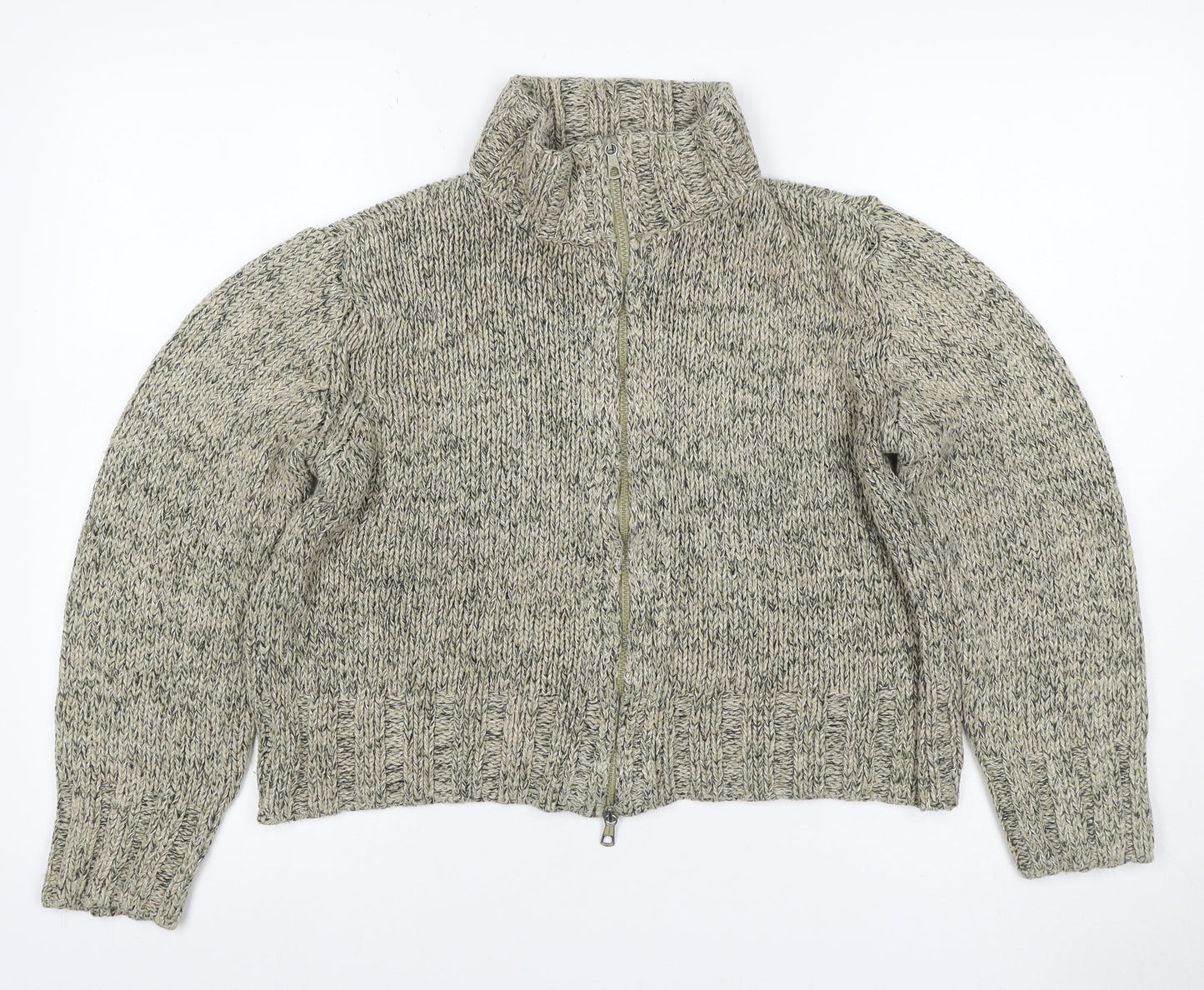 Marks and Spencer Women Green UK 12 Chunky Knit Full Zip Jumper