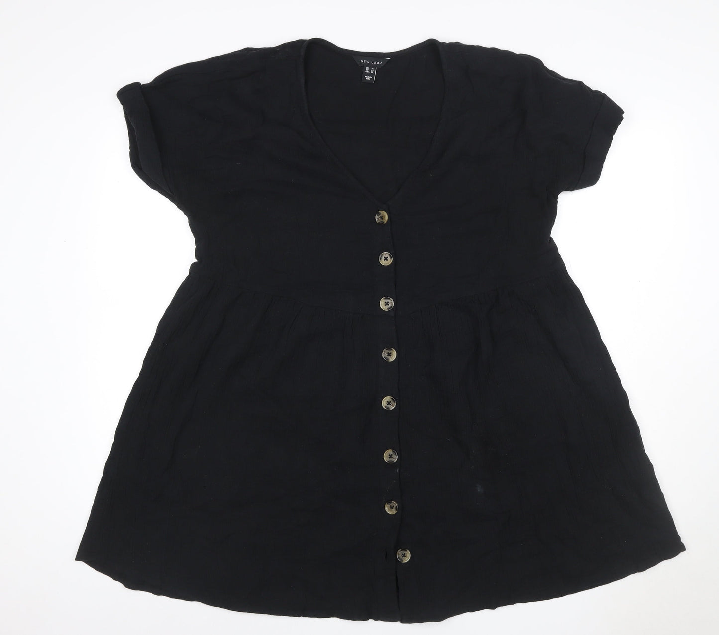 New Look Women Black UK 14 Fit & Flare V-Neck Button Mini Dress
