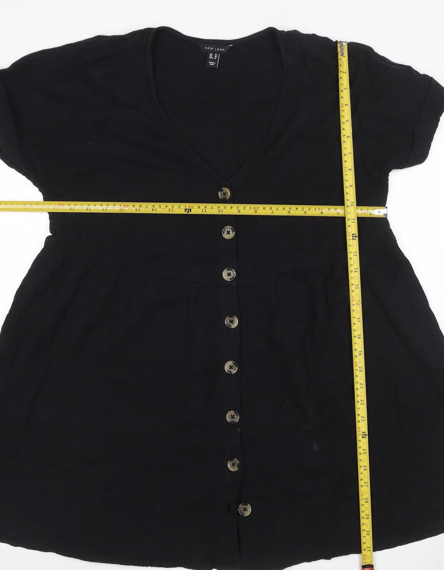 New Look Women Black UK 14 Fit & Flare V-Neck Button Mini Dress
