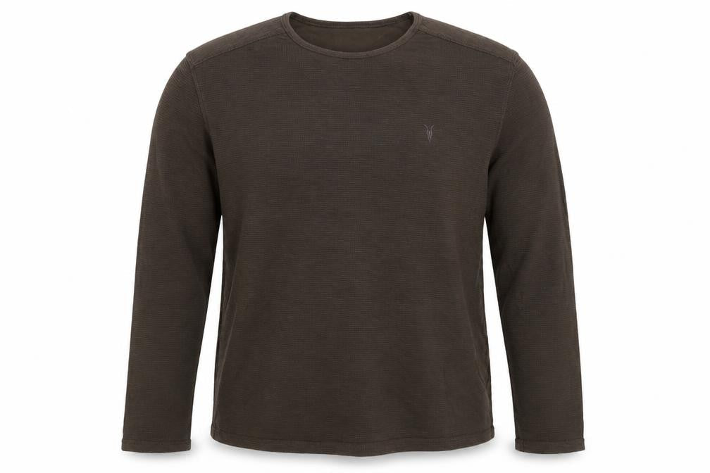 AllSaints Men's Green Large Waffle Knit Long Sleeve Crew Neck T-Shirt
