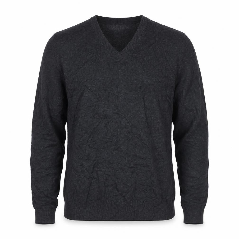 Marks & Spencer Men Grey S Fine Pure Cotton V-Neck Pullover Jumper