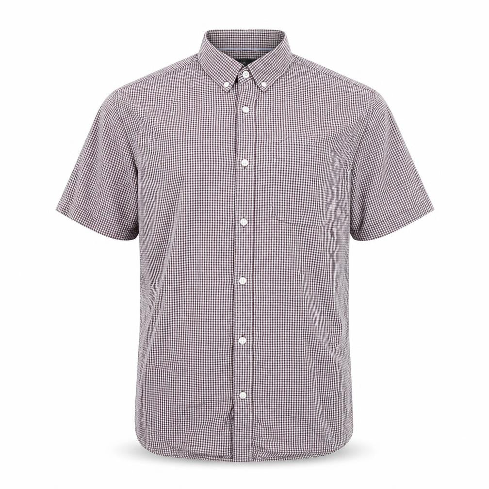 Marks & Spencer Men's Red L Check Short Sleeve Button-Up Shirt