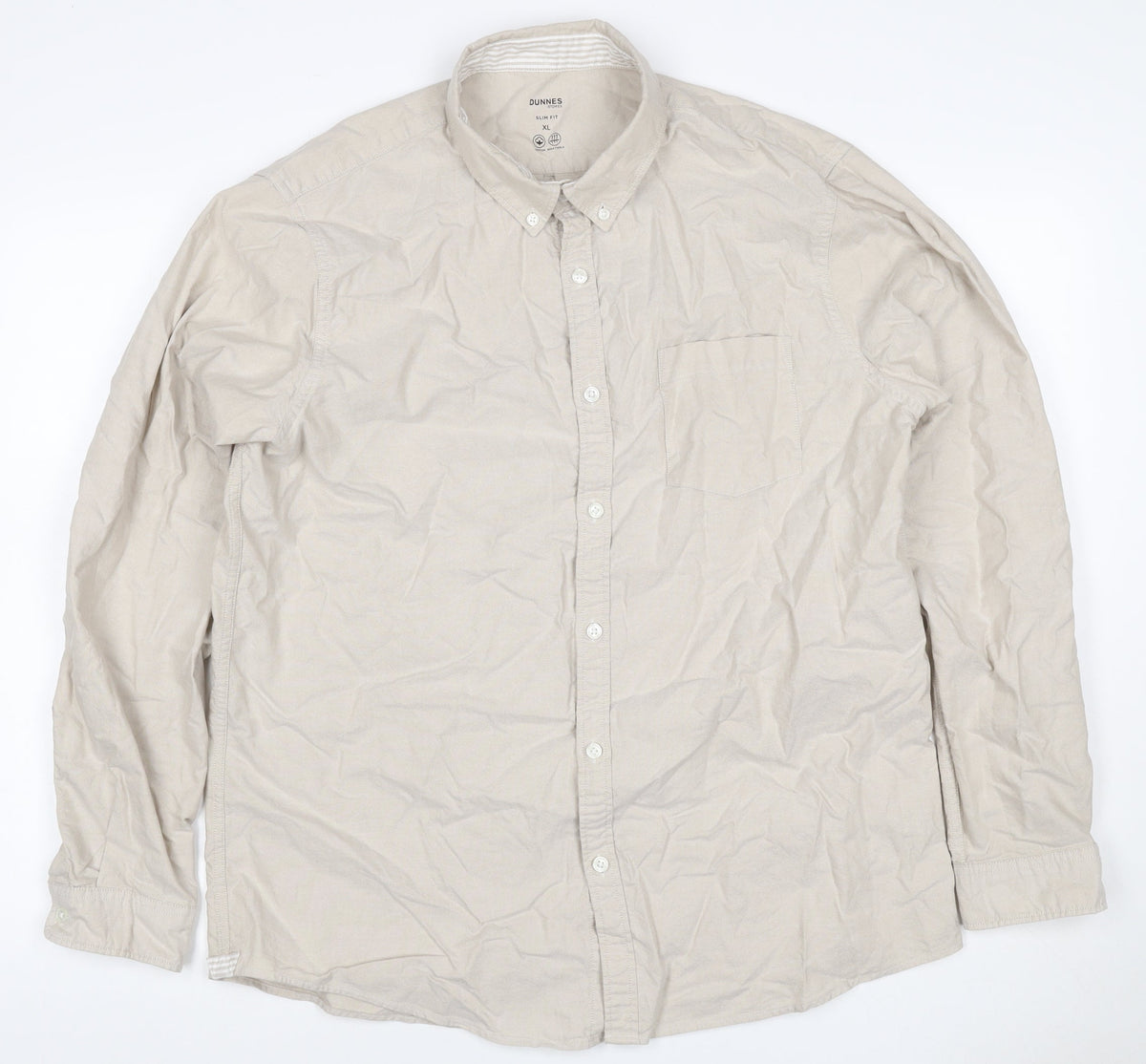 Dunnes Men Beige XL Slim Fit Cotton Button-Up Shirt