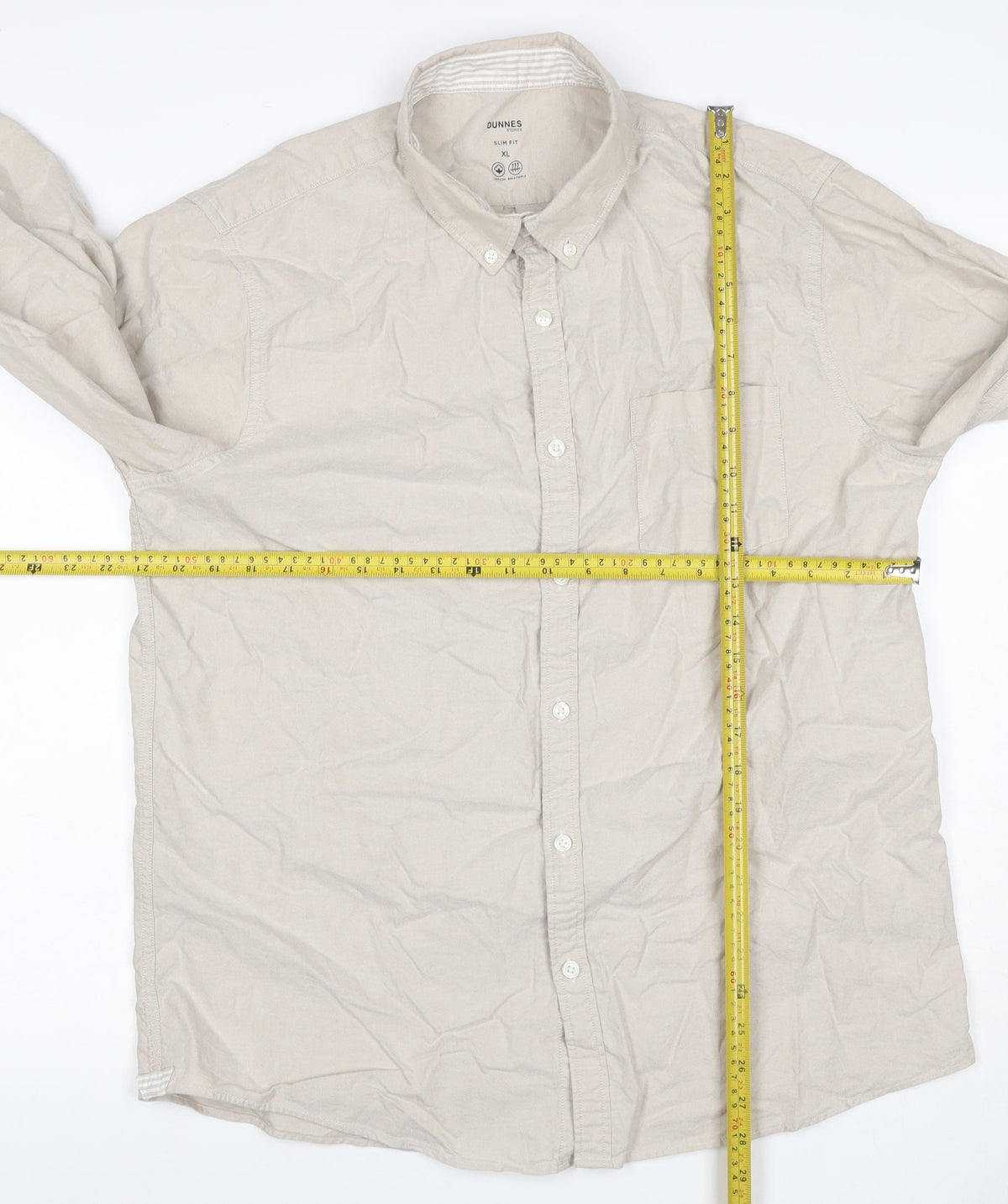 Dunnes Men Beige XL Slim Fit Cotton Button-Up Shirt