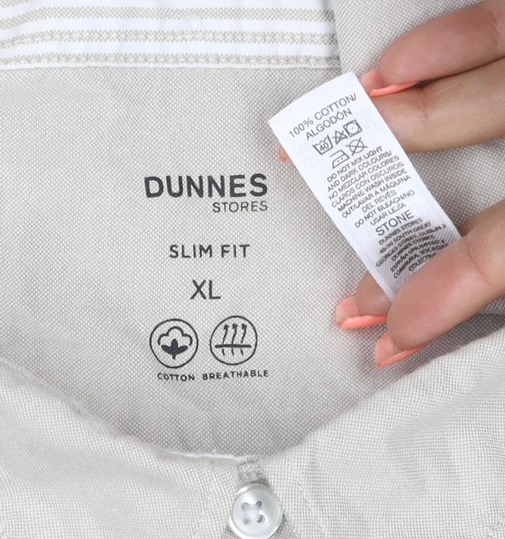 Dunnes Men Beige XL Slim Fit Cotton Button-Up Shirt