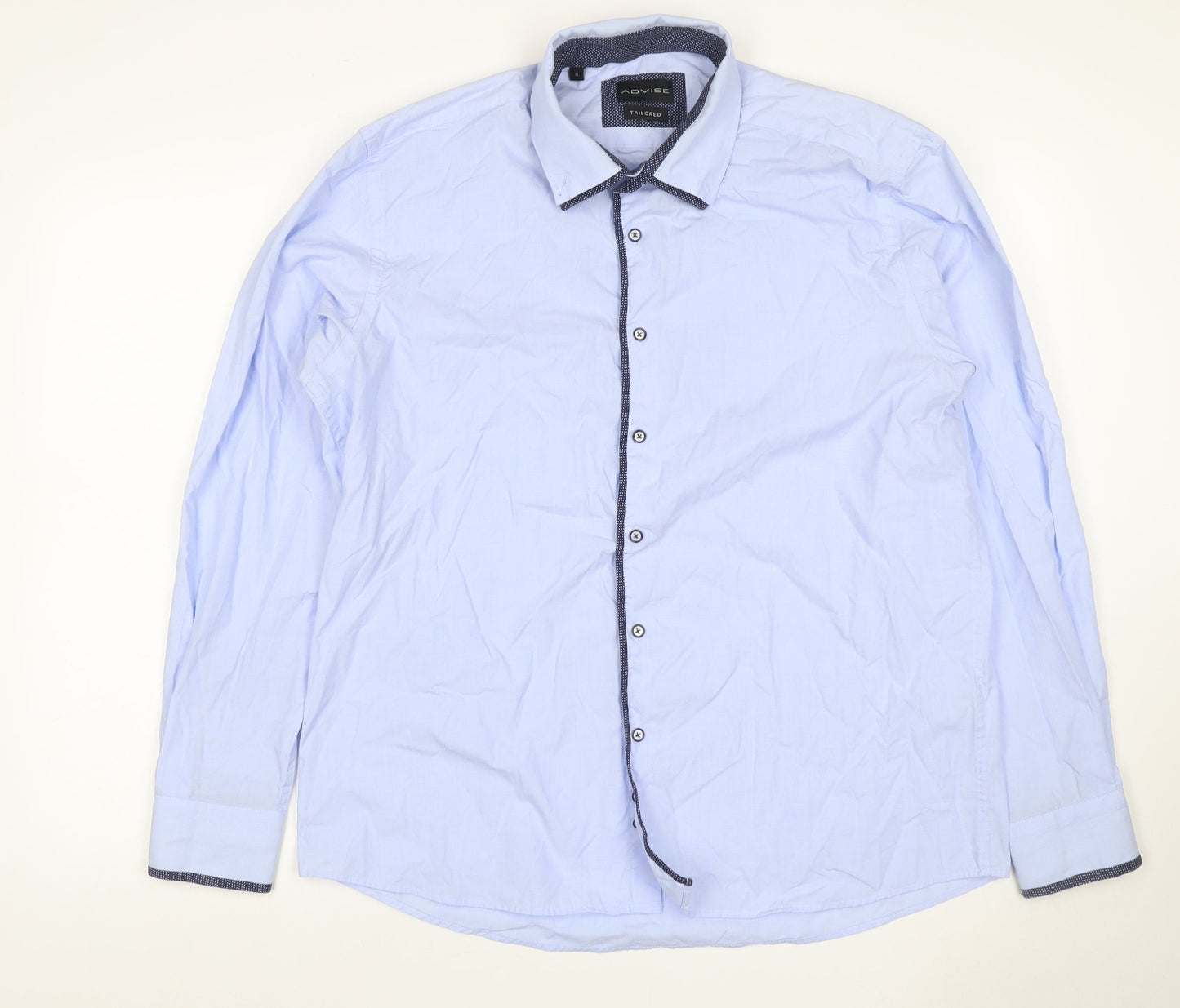 Advise Men’s Blue XL Slim Tailored Long Sleeve Button-Up Shirt
