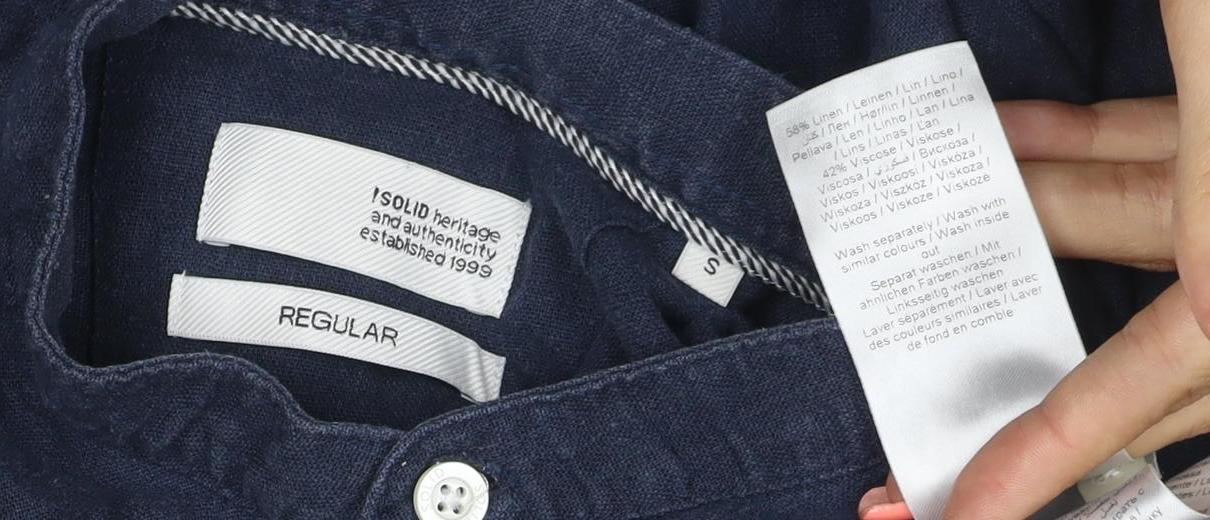Regullar Men's Blue S Linen Blend Grandad Collar Long Sleeve Shirt