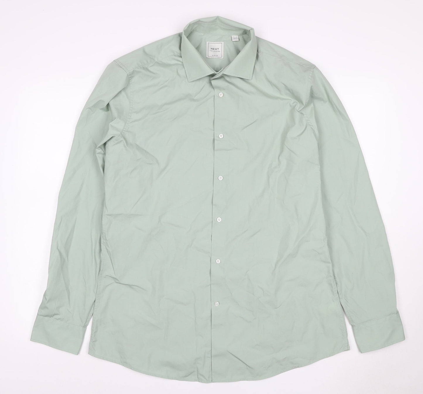 Next Men Green 16.5 Slim Fit Cotton Long Sleeve Button-Up Shirt