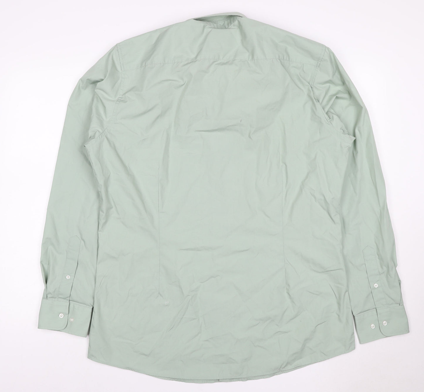 Next Men Green 16.5 Slim Fit Cotton Long Sleeve Button-Up Shirt