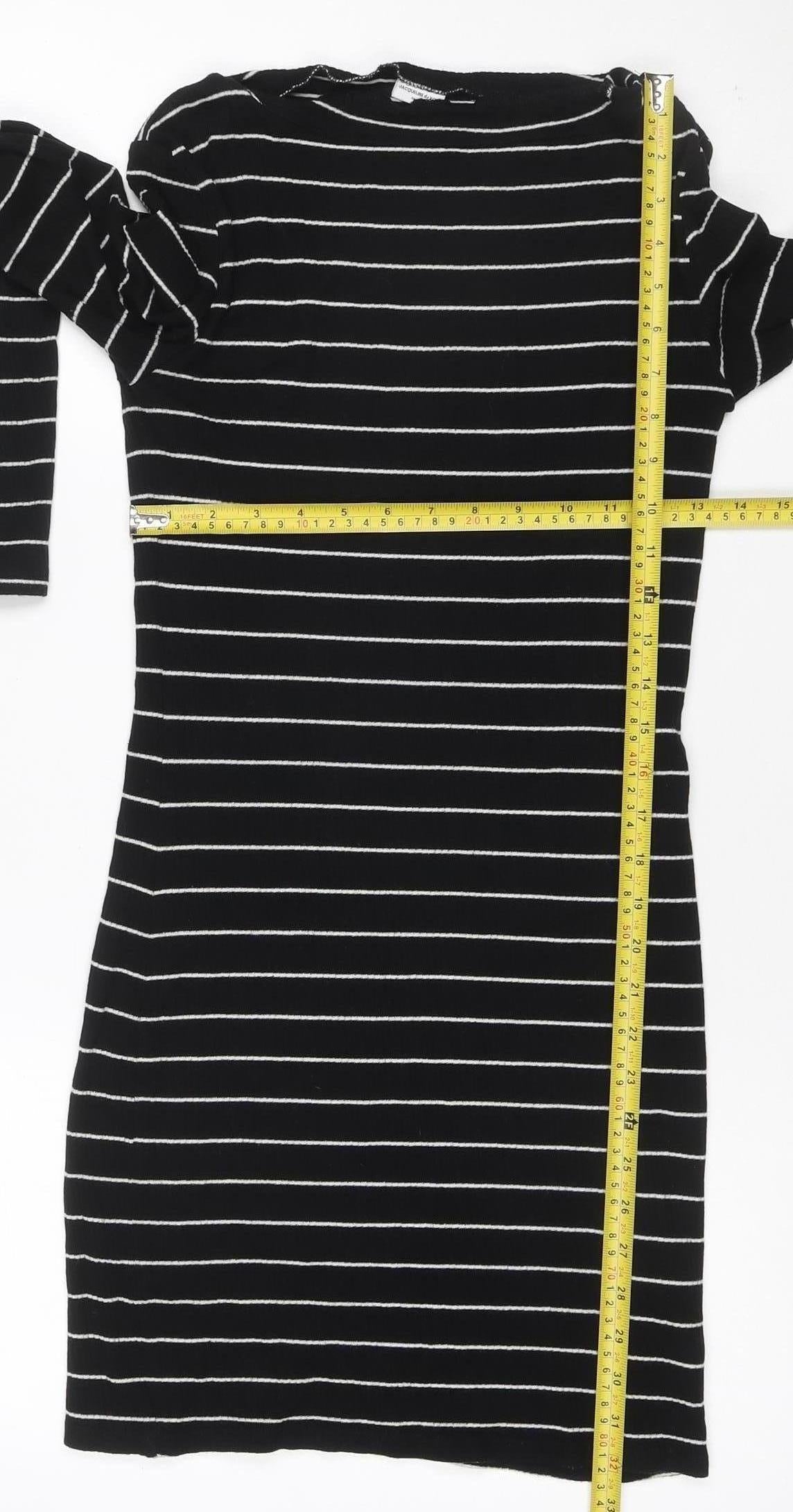 Jacqueline de Yong Women Black Striped Bodycon Knit Dress M