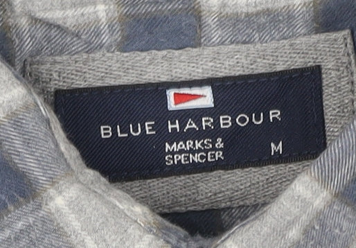 Marks and Spencer Blue Harbour Men's Blue Check Cotton Shirt M