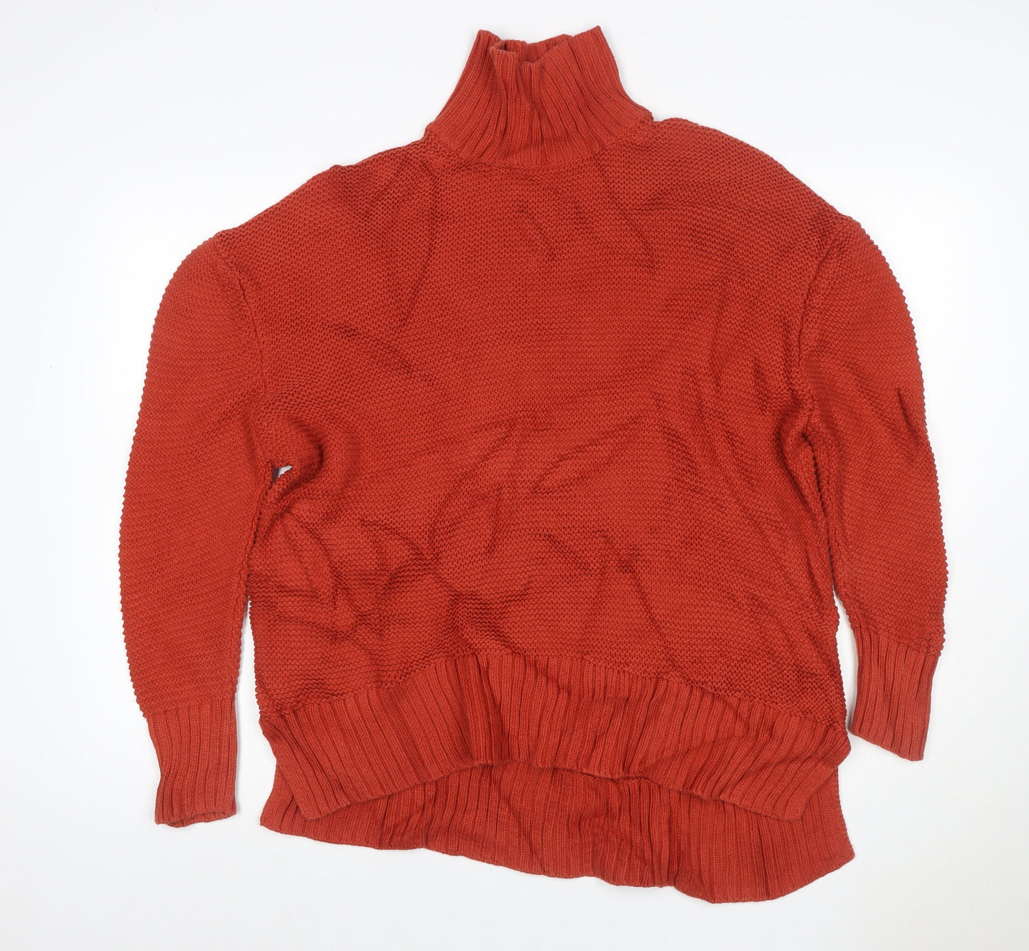 French Connection Women Red M Cotton Roll Neck Knit Jumper Pullover